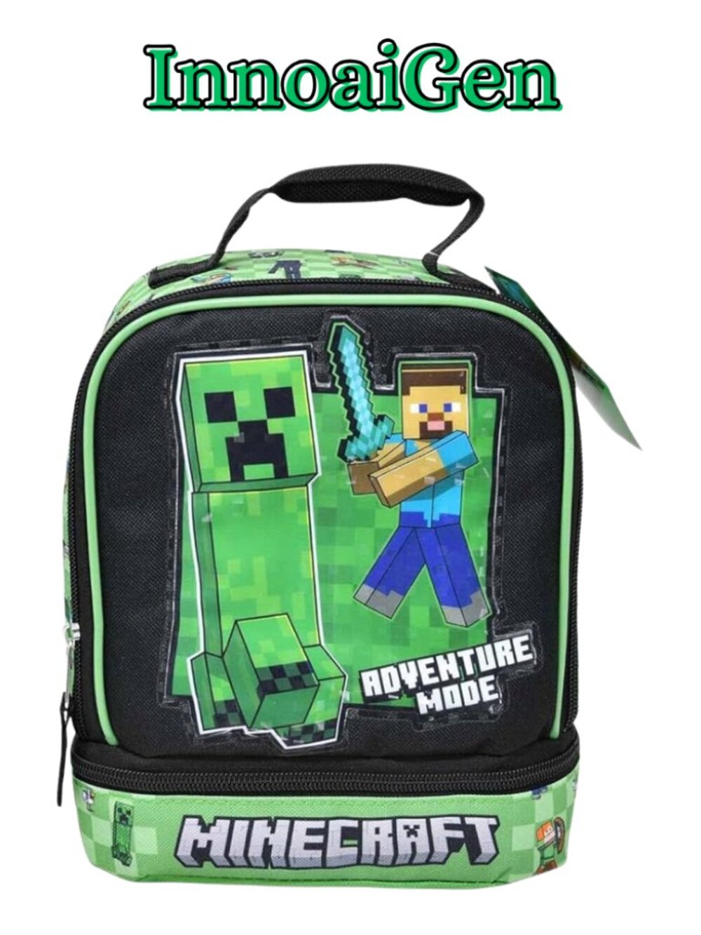 Minecraft Adventure Mode Dual Compartment Insulated Lunch Bag Green Steve Craft